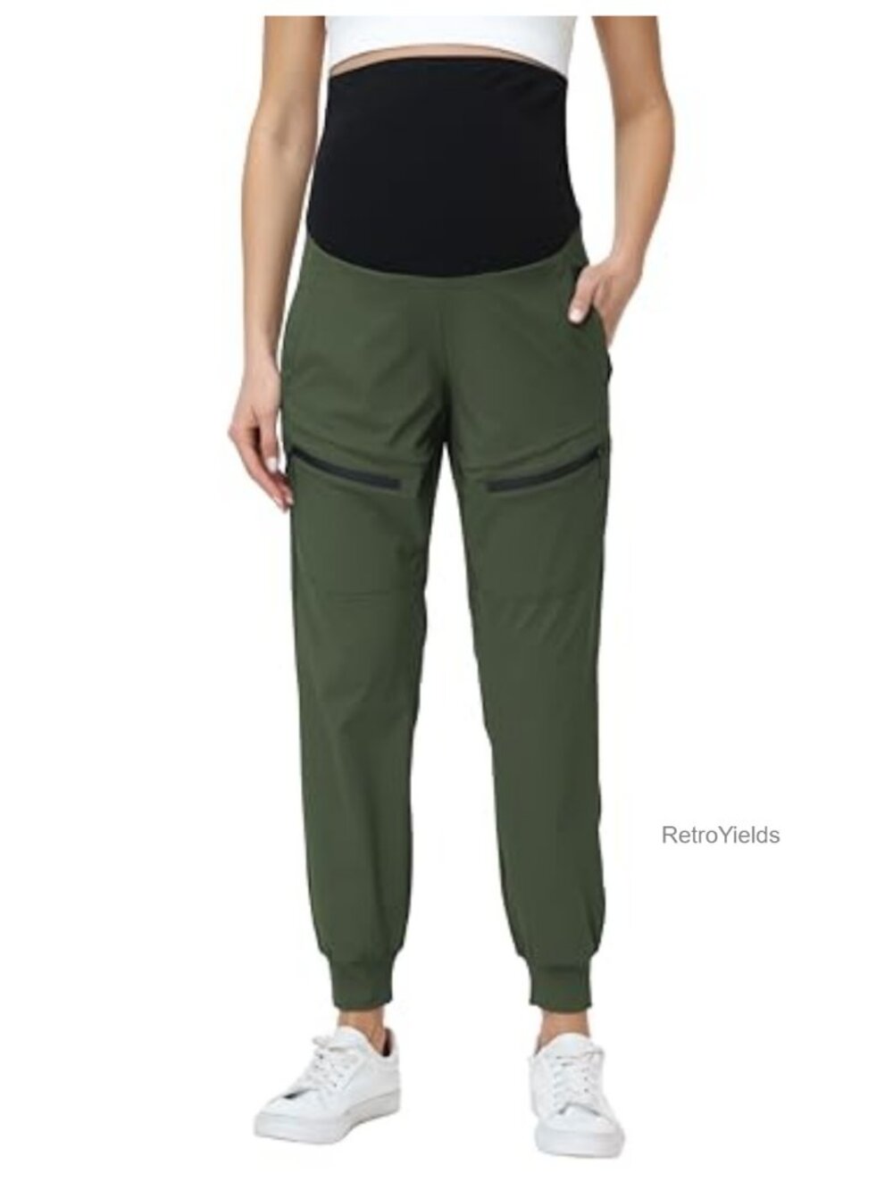 Maternity Cargo Joggers with 4 Zipper Pockets Full Belly Coverage